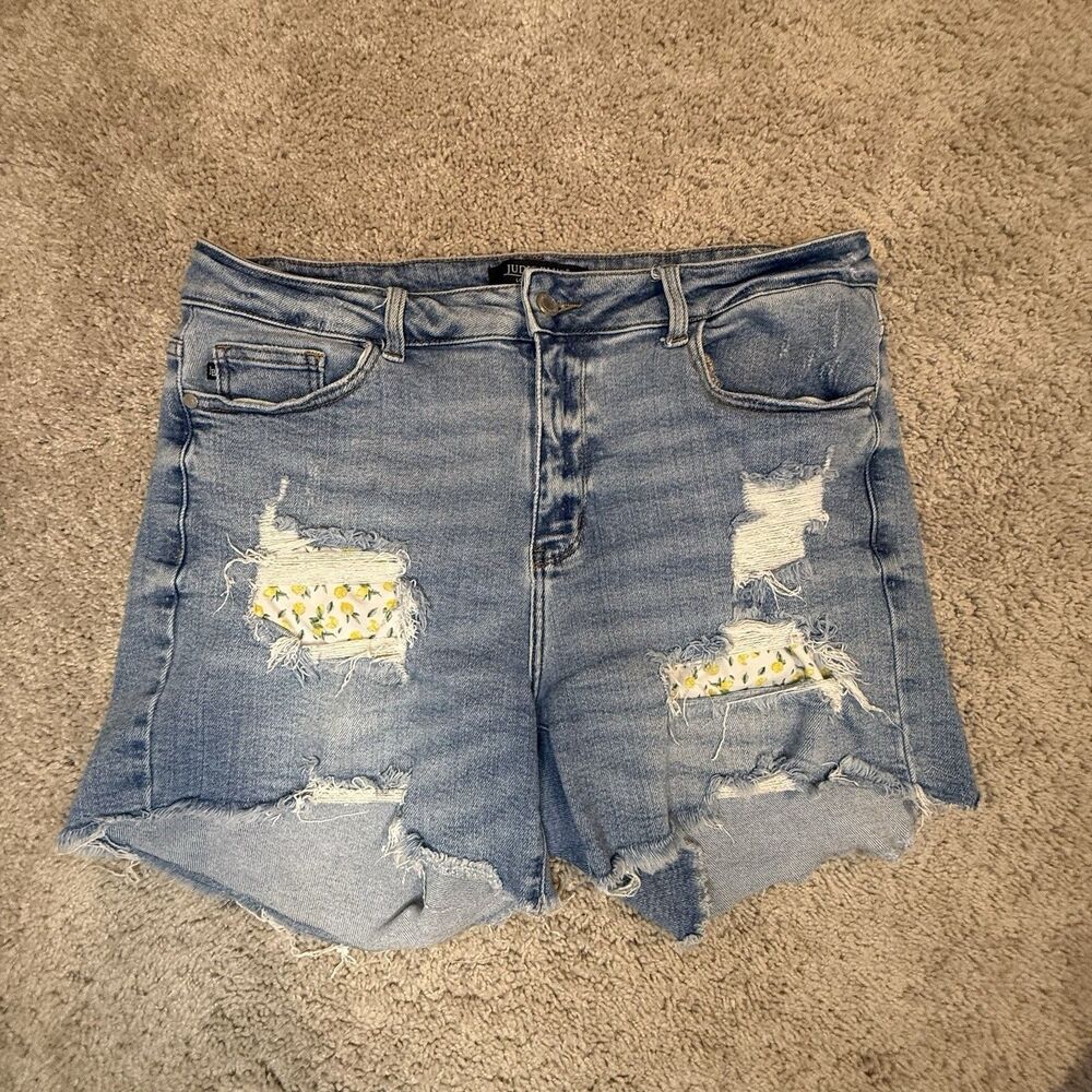 Judy Blue Cut Off Distressed Denim Shorts High Rise Blue Size L JB150055